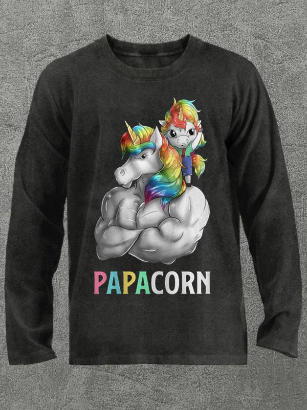 papacorn muscular unicorn Washed Gym Long Sleeve Shirt