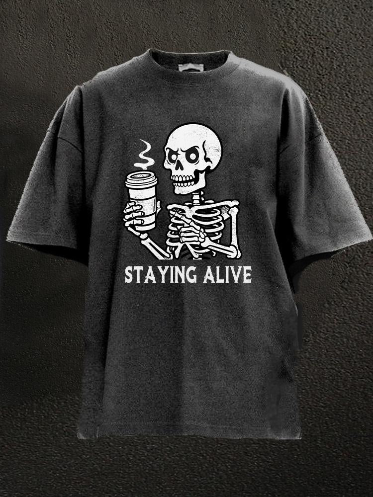 Staying Alive Skeleton Washed Gym Shirt