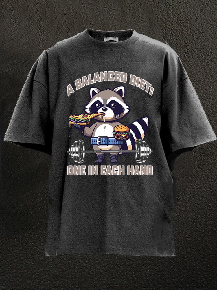 A balanced diet raccoon Washed Gym Shirt