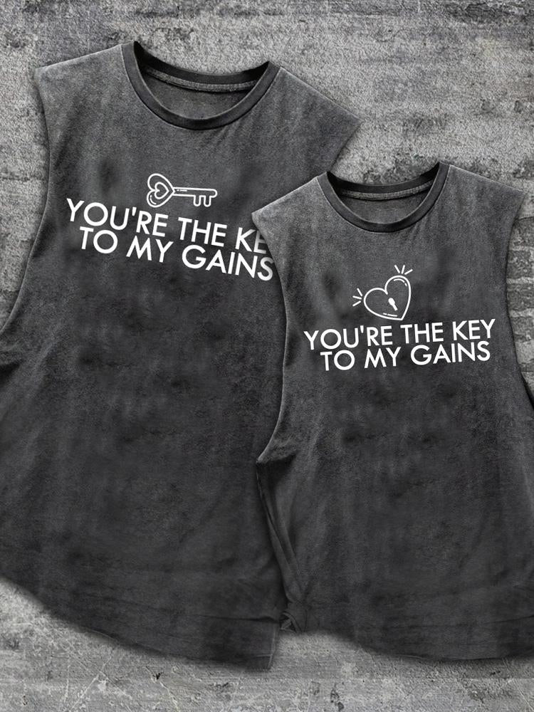 You're the Key Scoop Bottom Cotton Matching Gym Tank