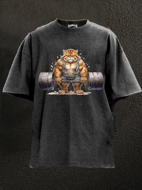 weightlifting cat Washed Gym Shirt