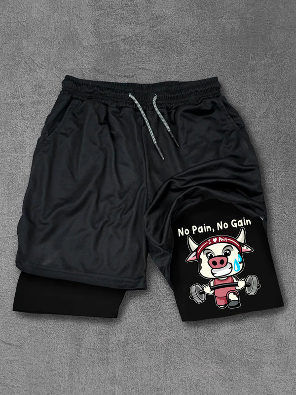 no pain no gain weightlifting cow Performance Training Shorts