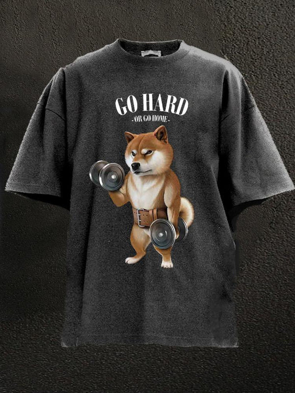 Go hard or go home Shiba dog Washed Gym Shirt