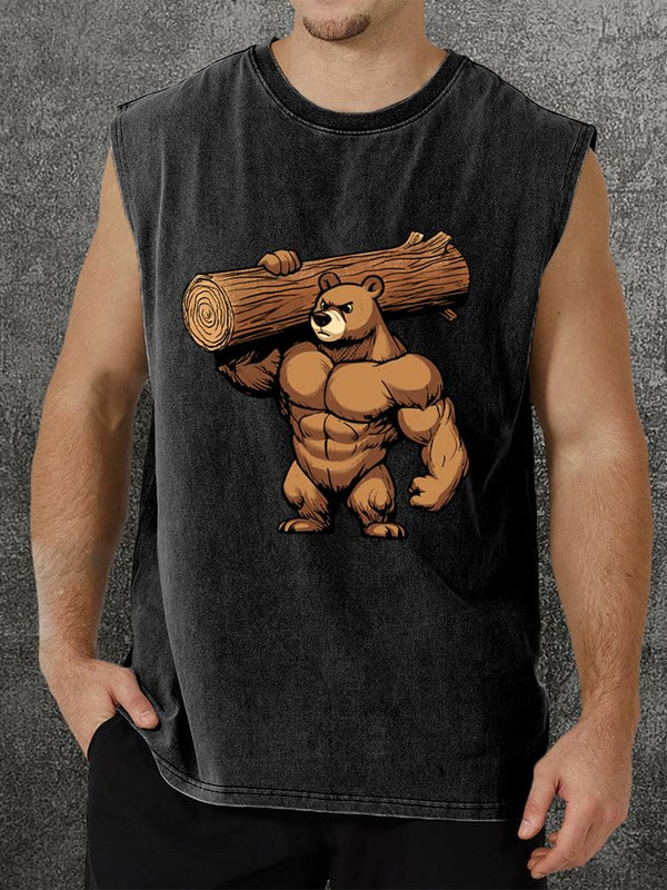 bear lift heavy Washed Gym Tank