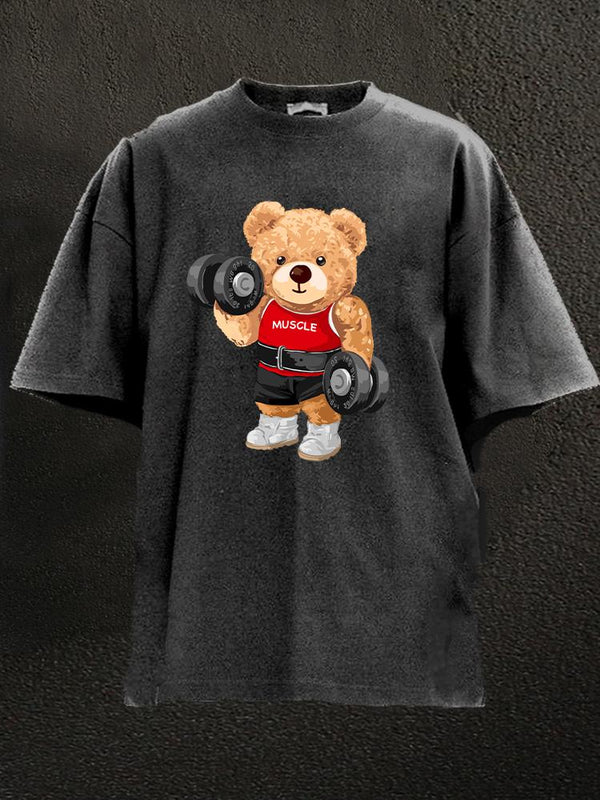 dumbbell weightlifting toy bear Washed Gym Shirt