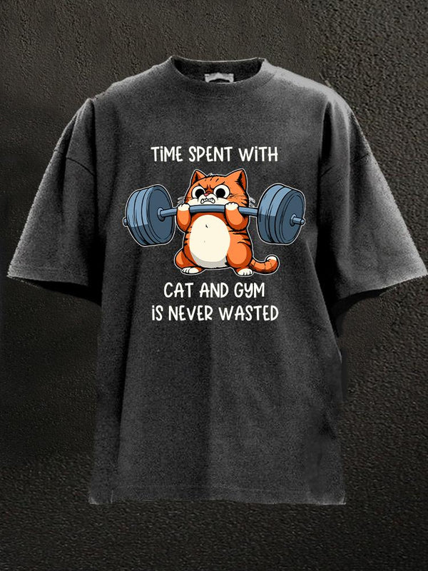 time spent with cat and gym Washed Gym Shirt