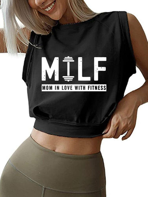 MILF MOM IN LOVE WITH FITNESS  SLEEVELESS CROP TOPS