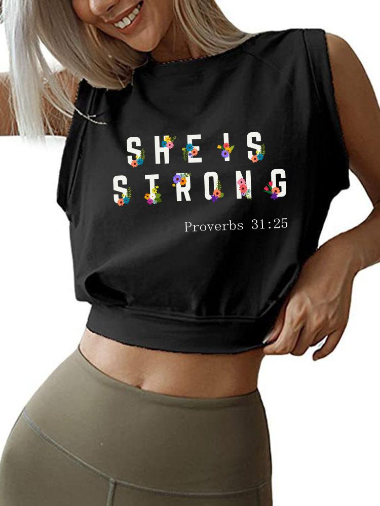 SHE IS STRONG Sleeveless Crop Tops