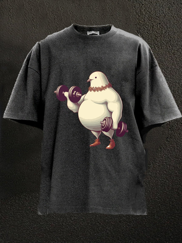 fat pigeon lift dumbbells Washed Gym Shirt