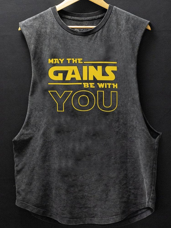 May the Gains Be With You Scoop Bottom Cotton Tank
