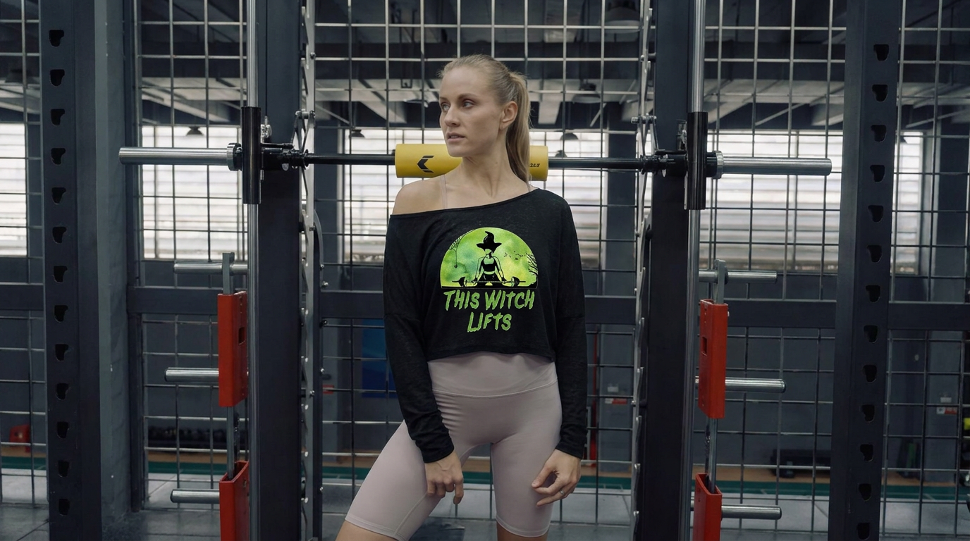 Level Up Your Fall Workout Style with Witch Lifts Off Shoulder Long Sleeve Crop Top