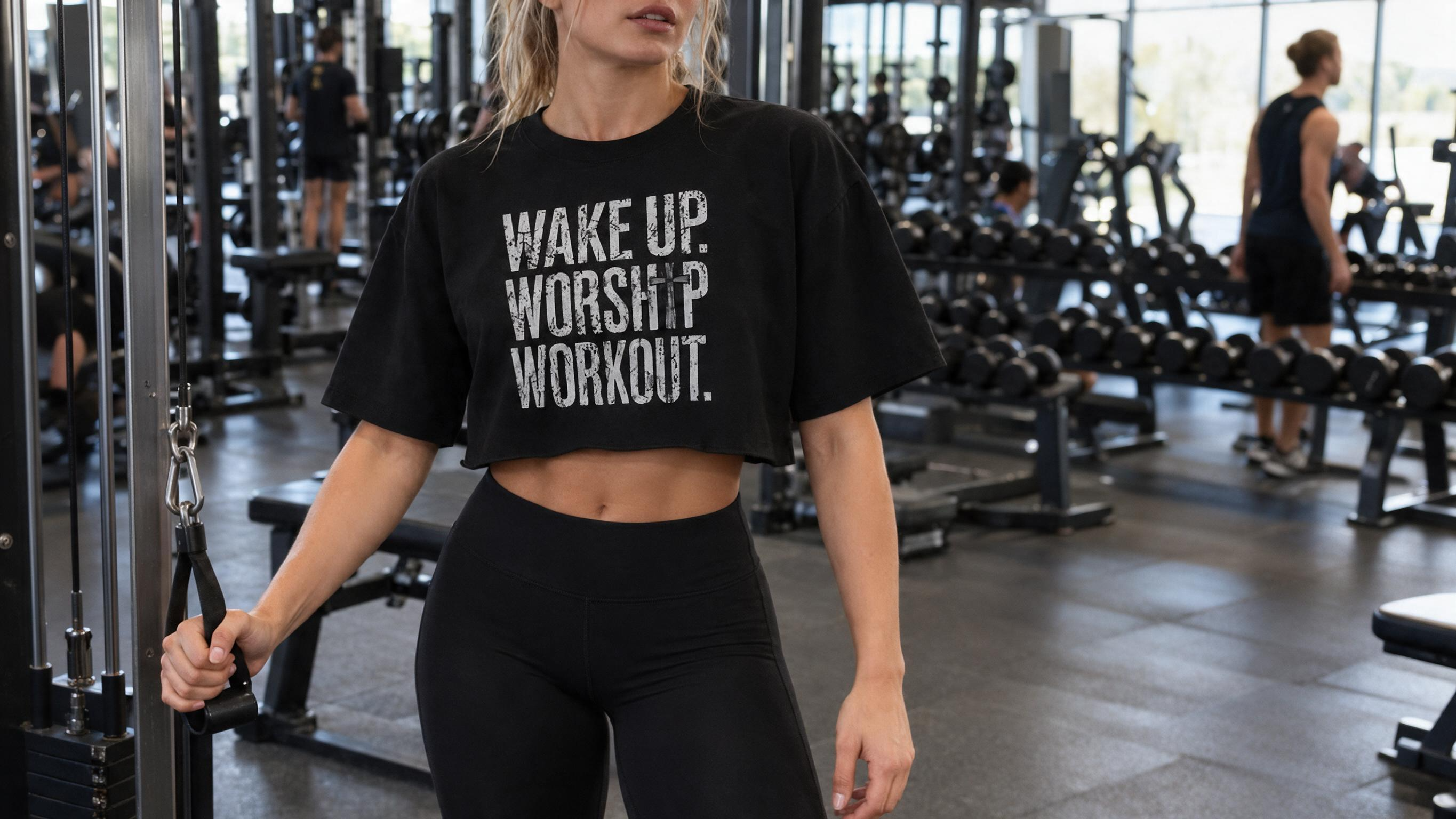 Wake Up Worship Workout Jesus Crop Tops for Faith and Love