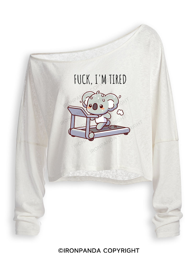 FUCK I'M TIRED CUTE KOALA Off Shoulder Long Sleeve Crop Top