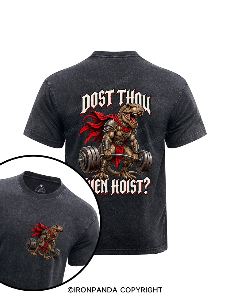 Dost Thou Even Hoist Funny T-Rex Dinosaur Printed Washed Gym Shirt