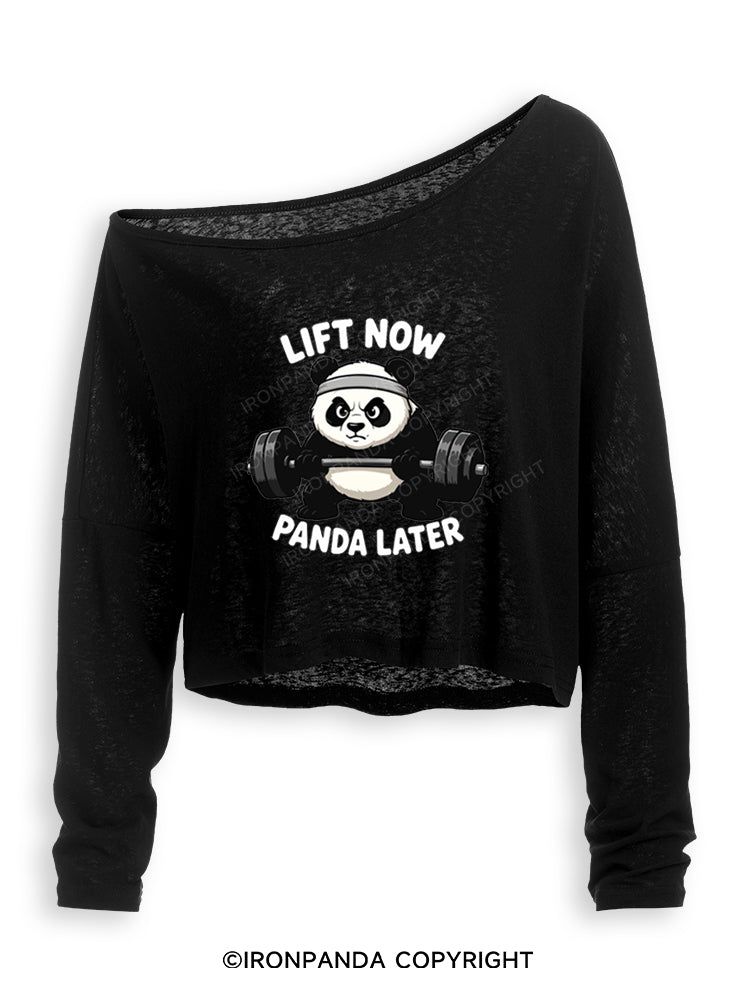 LIFT NOW PANDA LATER Off Shoulder Long Sleeve Crop Top