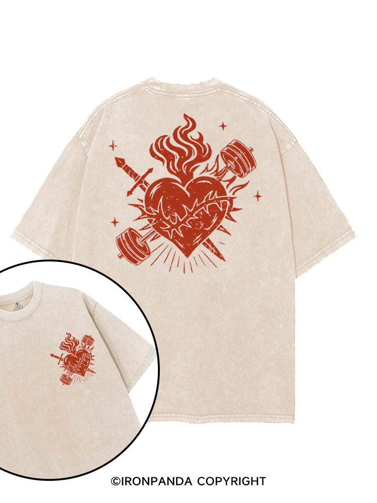 IRON HEART WITH FIRE printed Gym Shirt