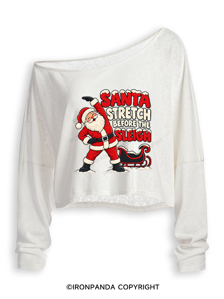 Santa Stretch Before the Sleigh Off Shoulder Long Sleeve Crop Top