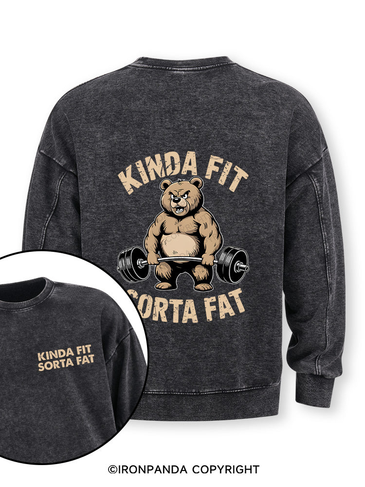 KINDA FIT SORTA FAT BEAR WEIGHTLIFTING Double-Sided Printed Washed Sweatshirt