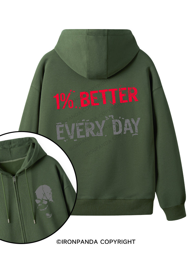 1% Better Every Day Skull Double-Sided Printed Fleece Zip Up Hoodie