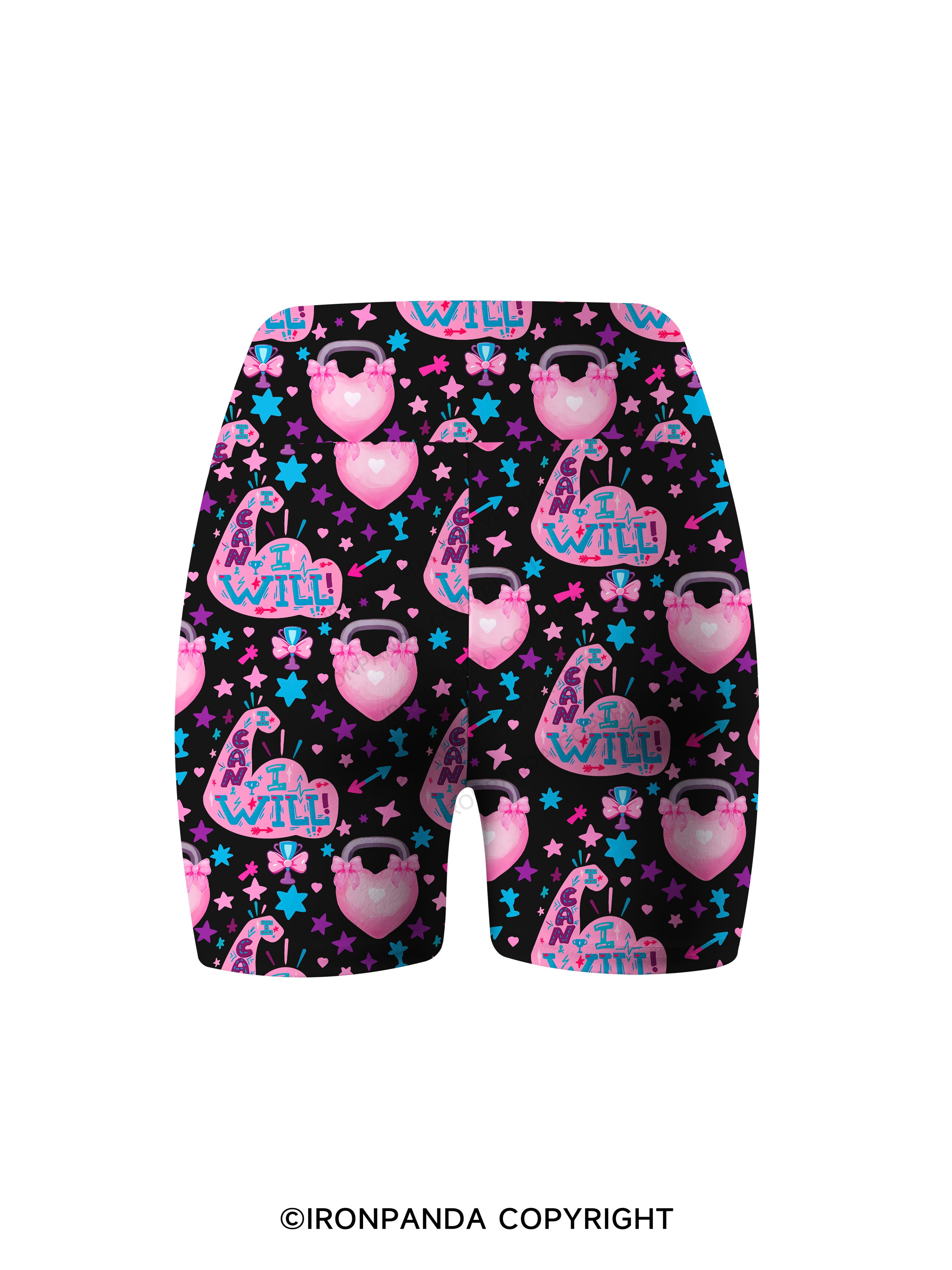 I CAN AND I WILL STRONG MUSCLE HEART Printed Yoga Cycling Shorts