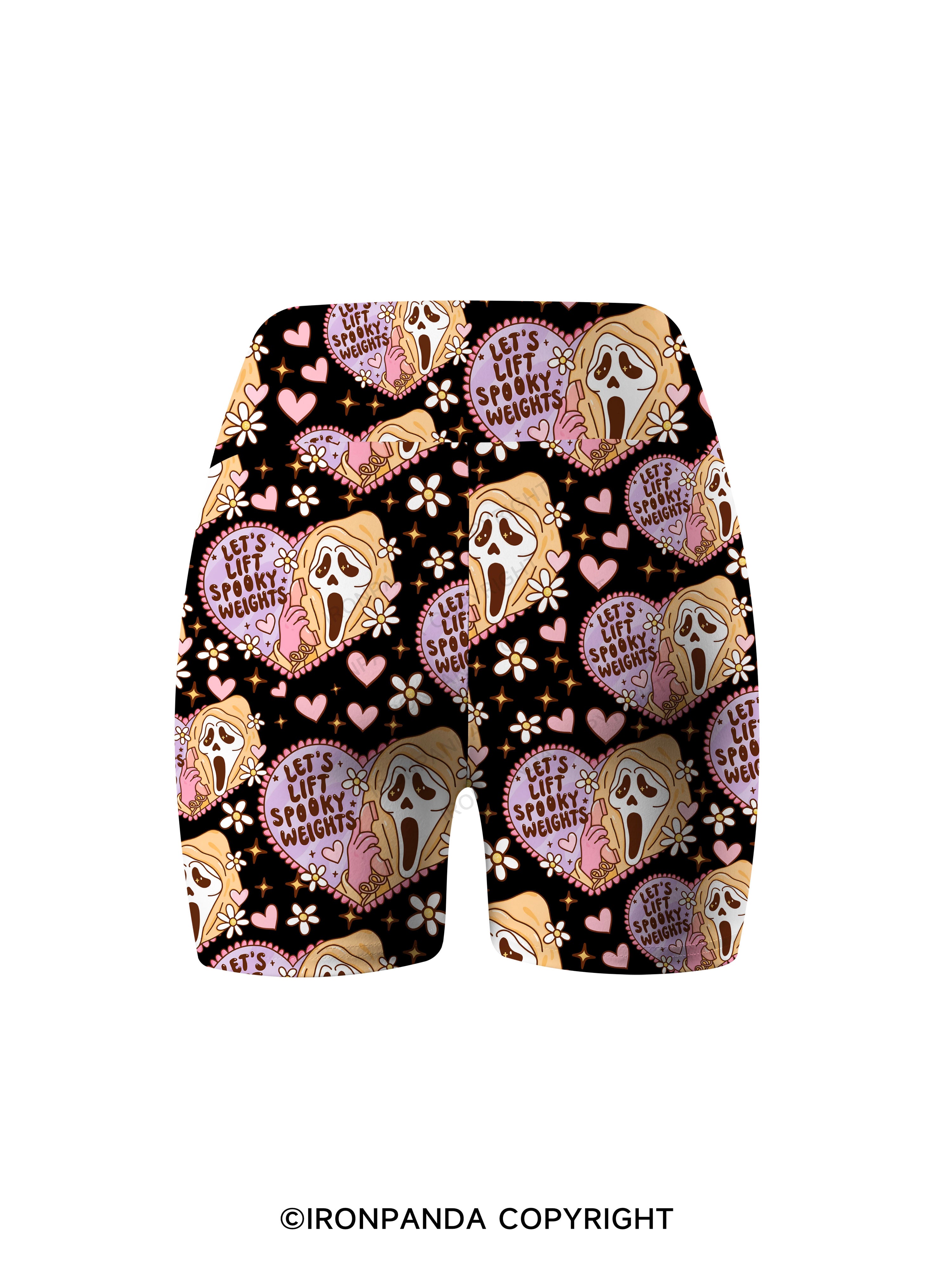 LET'S LIFT SPOOKY WEIGHTS Printed Yoga Cycling Shorts
