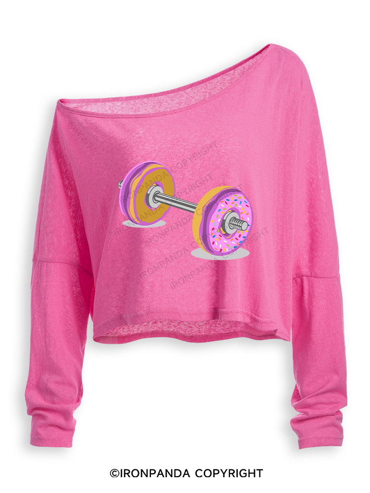 DONUT BARBELL Off Shoulder Long Sleeve Crop Top