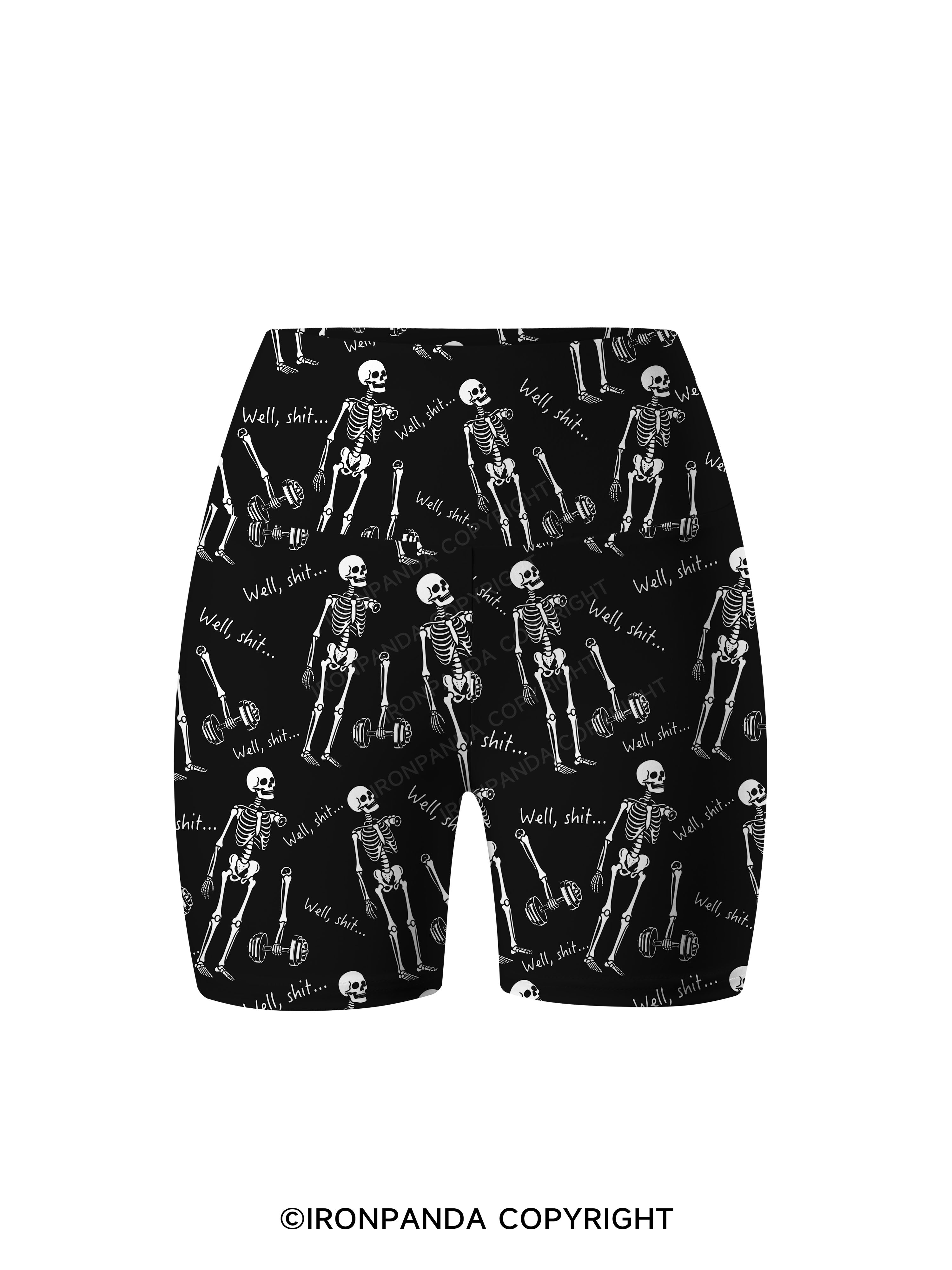 Well Shit Funny Skeleton Printed Yoga Cycling Shorts