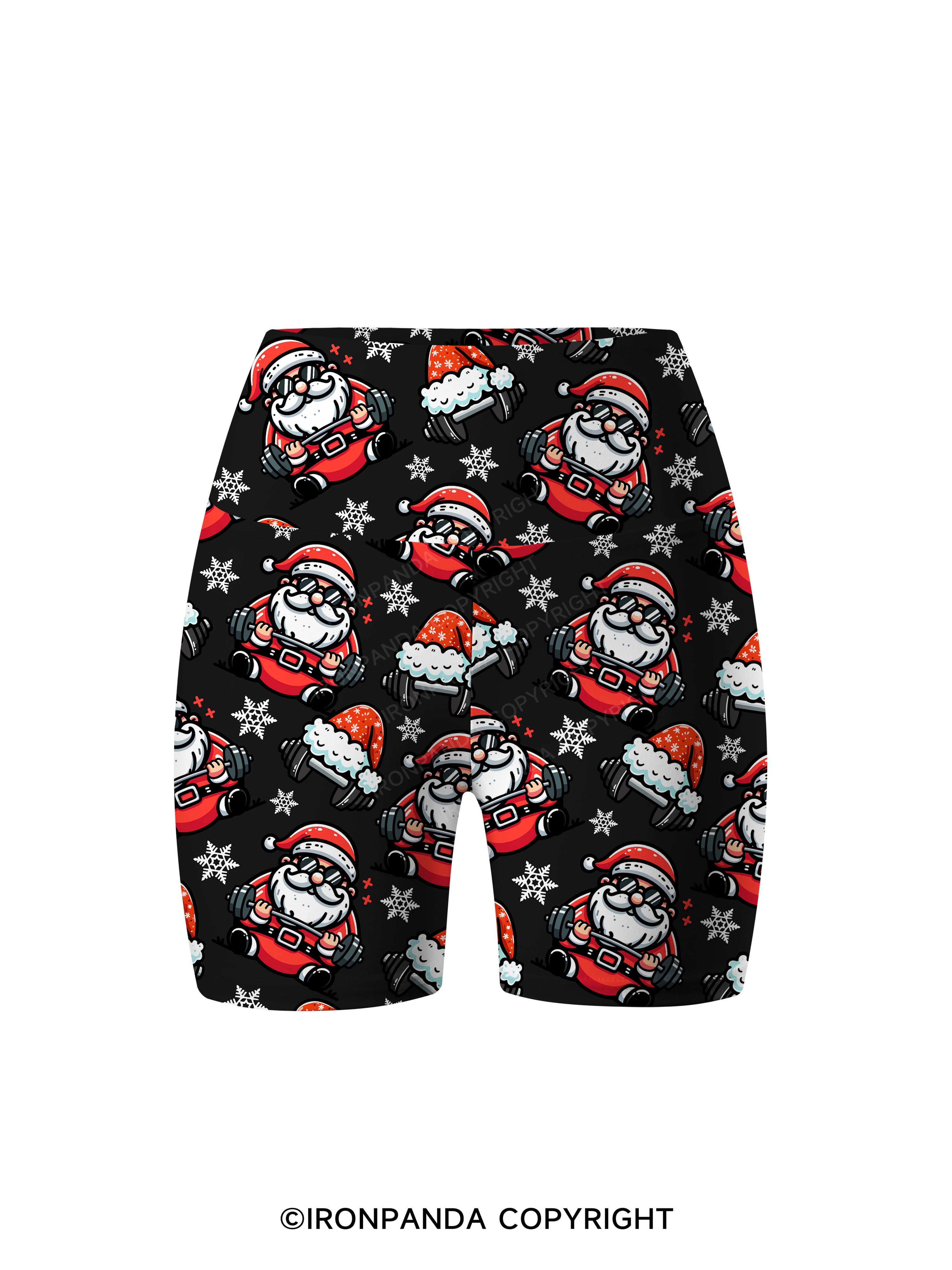 Lifting Santa Claus Printed Yoga Cycling Shorts