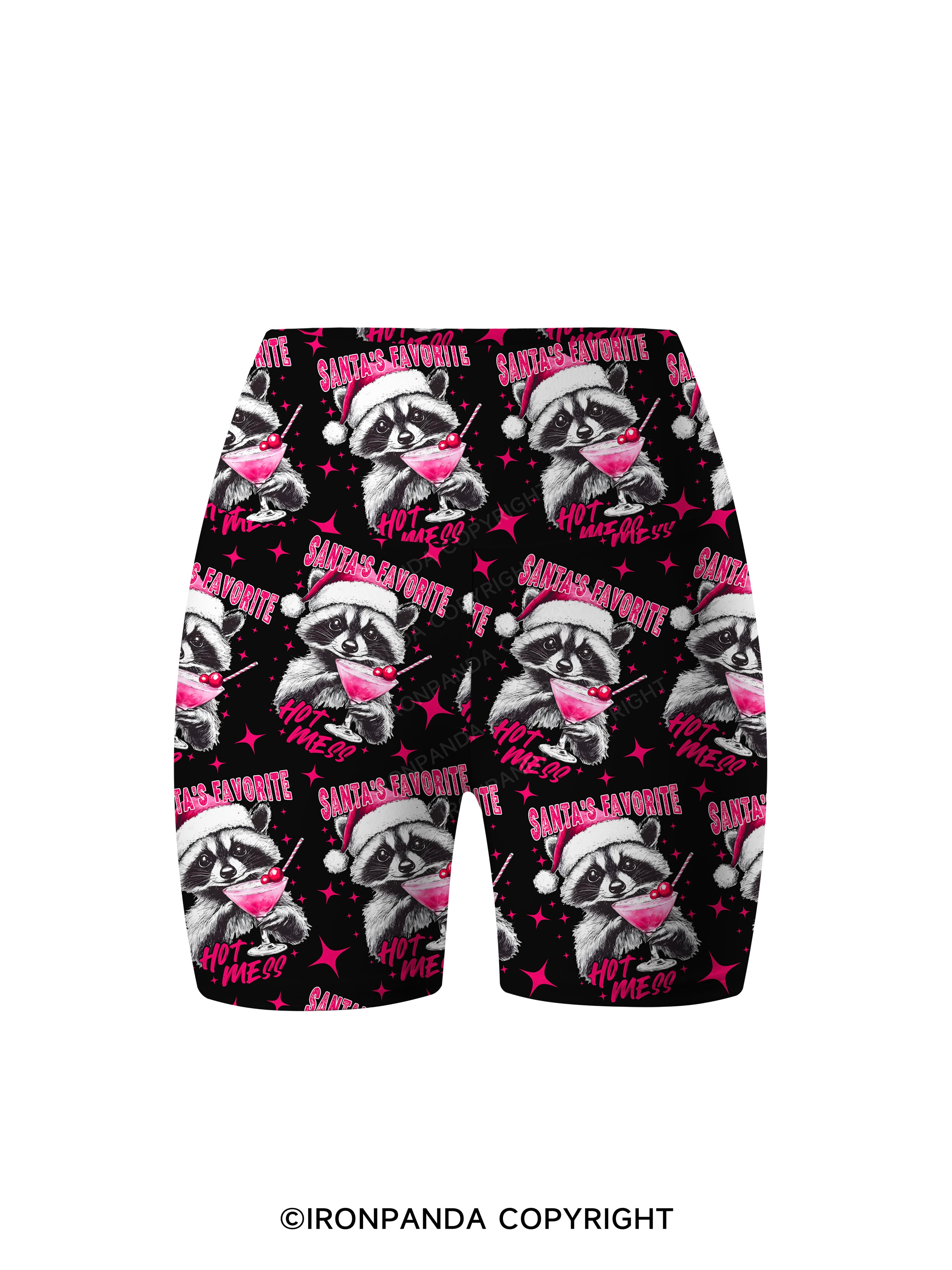 SANTA'S FAVORITE HOT MESS Printed Yoga Cycling Shorts