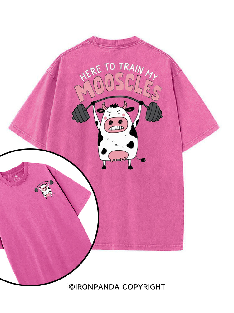 HERE TO TRAIN MY MOOSCLES printed Gym Shirt