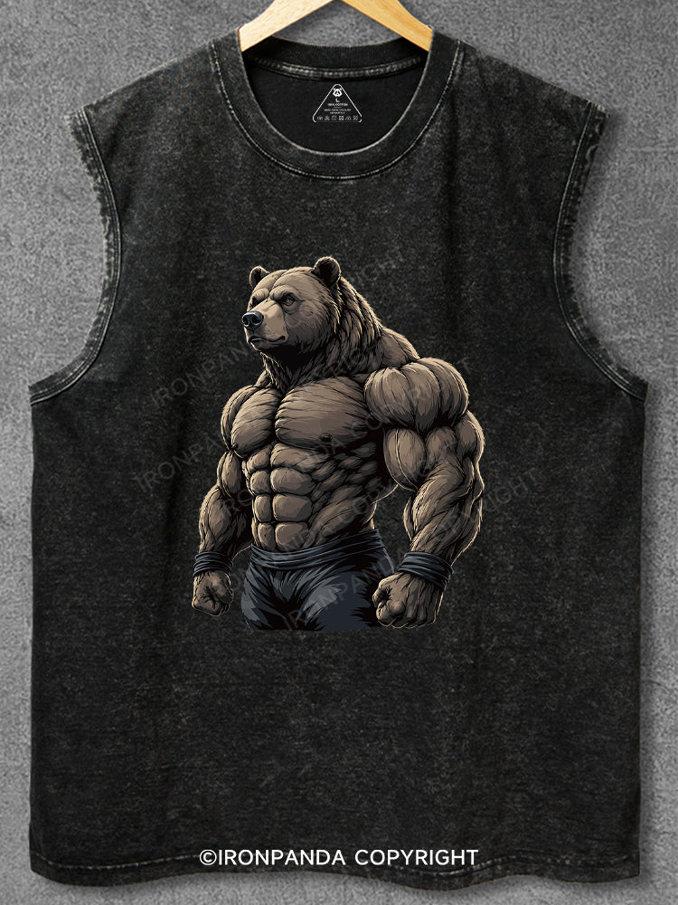 Muscular Bear Bodybuilder Washed Gym Tank