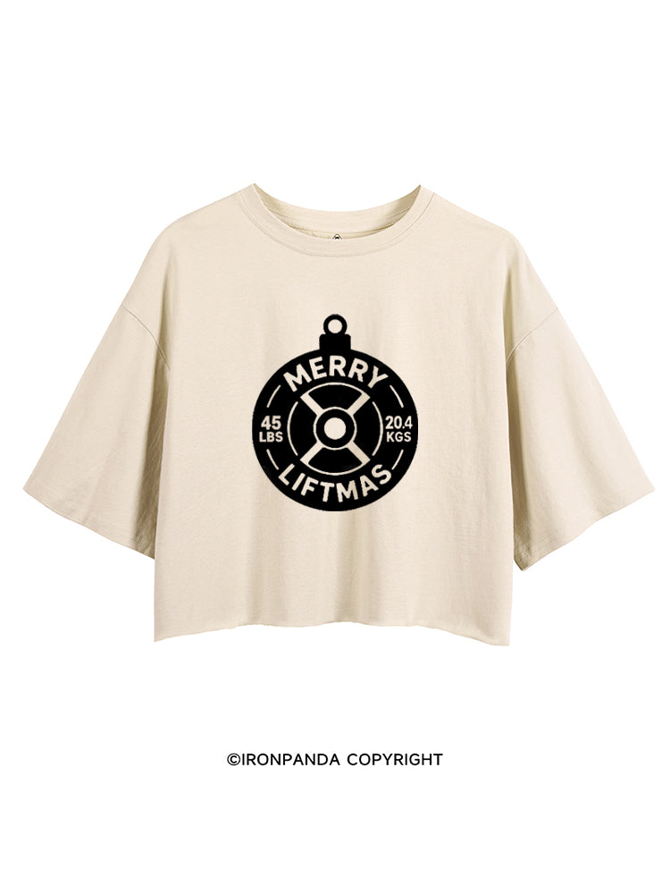 MERRY LIFTMAS WEIGHT PLATE ORNAMENT CROP TOPS