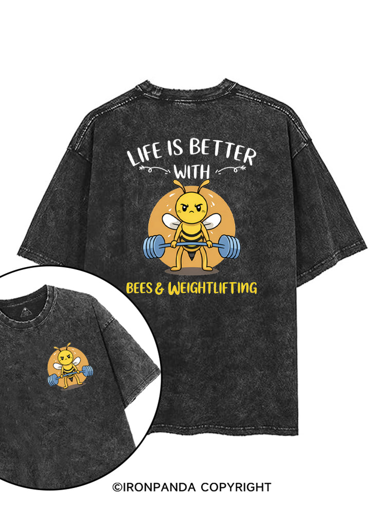 Life Is Better With Bees Weightlifting printed Gym Shirt