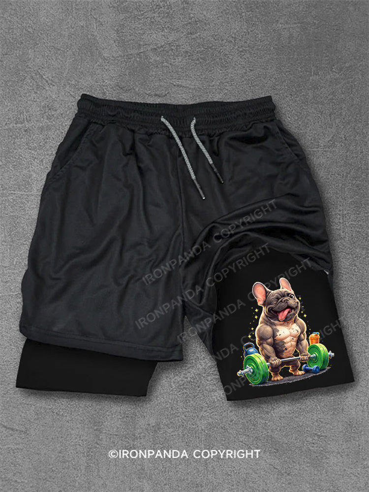 Funny French Bulldog Bodybuilding Performance Training Shorts