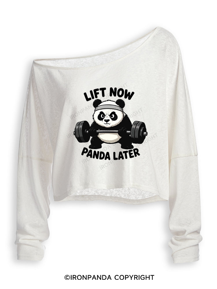 LIFT NOW PANDA LATER Off Shoulder Long Sleeve Crop Top