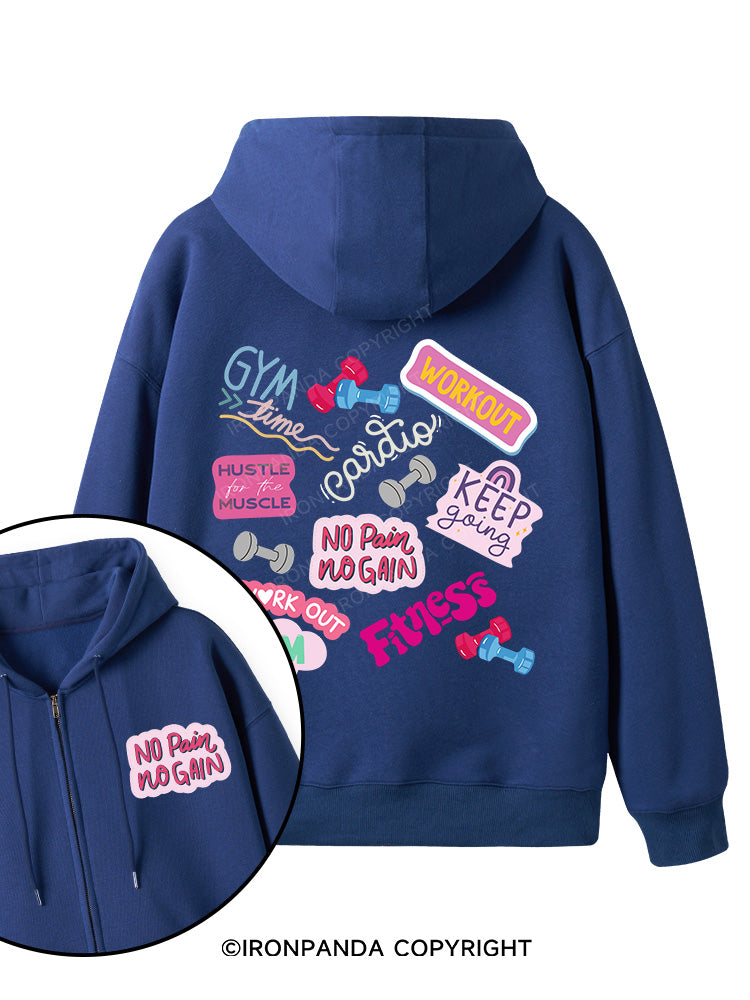 Colorful Fitness Double-Sided Printed Fleece Zip Up Hoodie