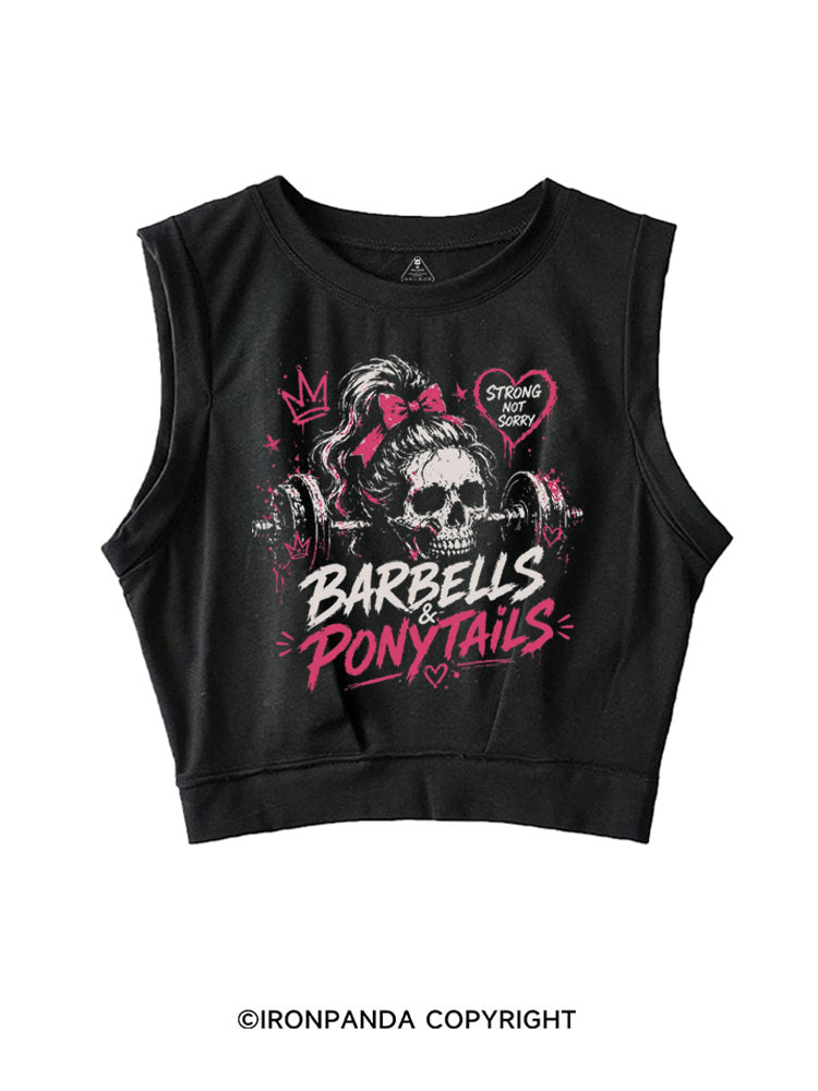 BARBELLS & PONYTAILS STRONG NOT SORRY SLEEVELESS CROP TOPS