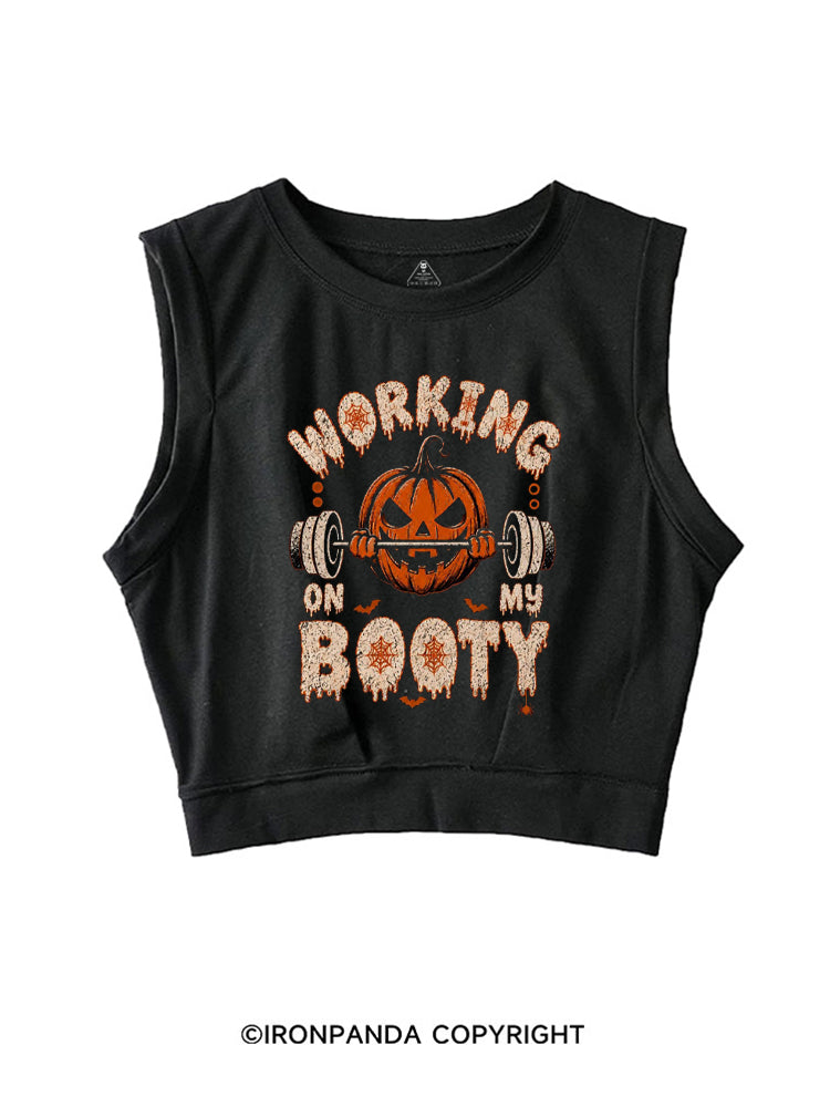 WORKING ON MY BOOTY FUNNY HALLOWEEN PUMPKIN SLEEVELESS CROP TOPS