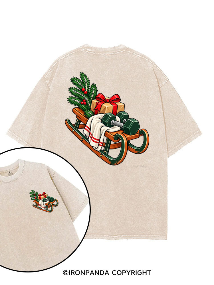 CHRISTMAS DUMBBELLS AND FESTIVE SLEIGH printed Gym Shirt