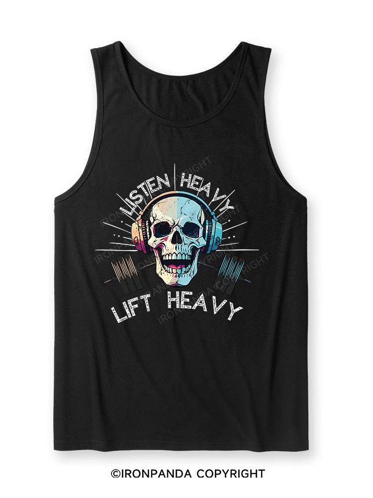 Listen Heavy Lift Heavy Skull Workout Ultra Soft Heather Tank