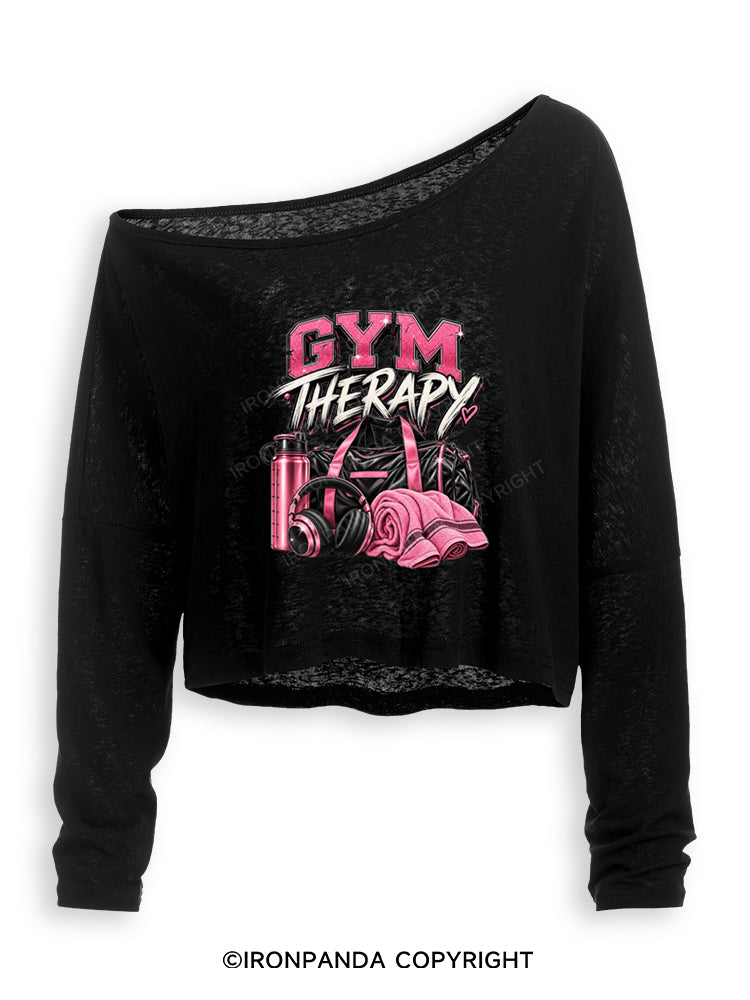 GYM THERAPY PINK FITNESS Off Shoulder Long Sleeve Crop Top
