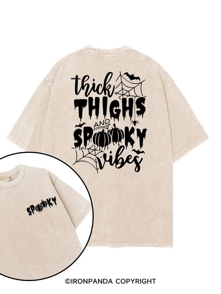 THICK THIGHS AND SPOOKY VIBES PUMPKIN HALLOWEEN printed Gym Shirt