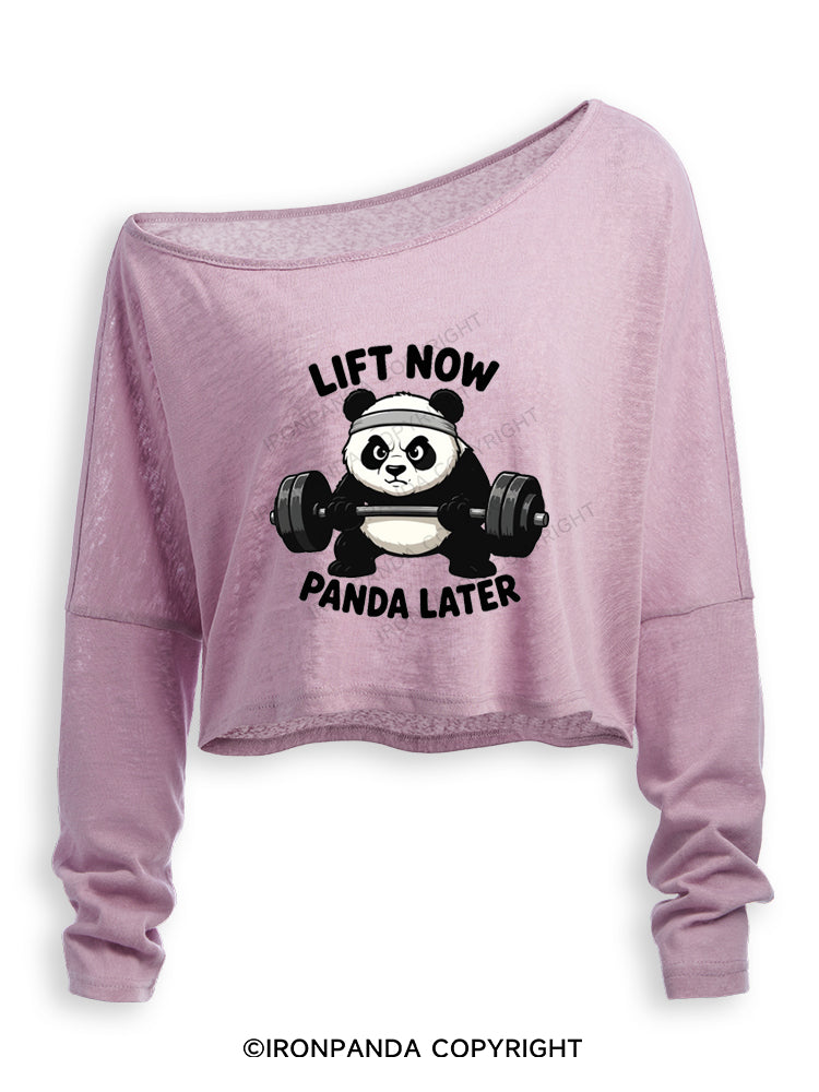 LIFT NOW PANDA LATER Off Shoulder Long Sleeve Crop Top