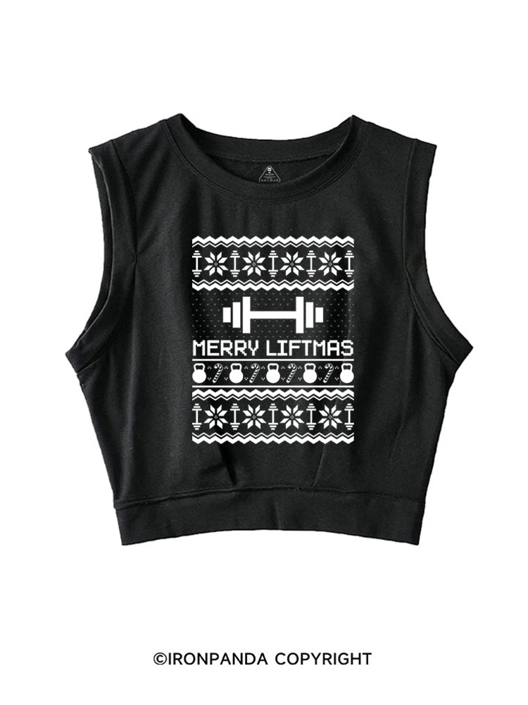 MERRY LIFTMAS FUNNY WORKOUT SLEEVELESS CROP TOPS