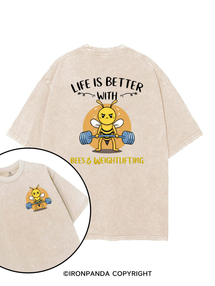 Life Is Better With Bees Weightlifting printed Gym Shirt