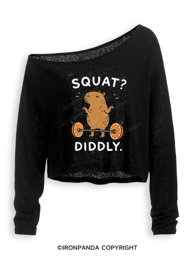 Capybara Squat Diddly Off Shoulder Long Sleeve Crop Top