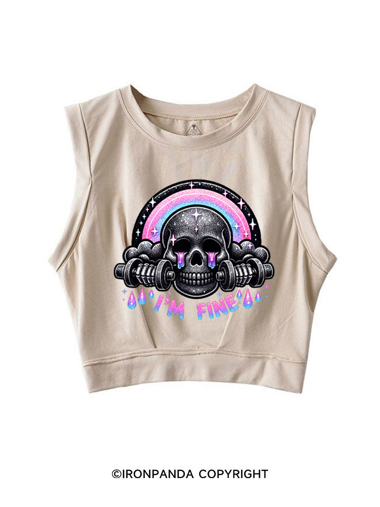 I'M FINE SPARKLE SKELETON SLEEVELESS CROP TOPS