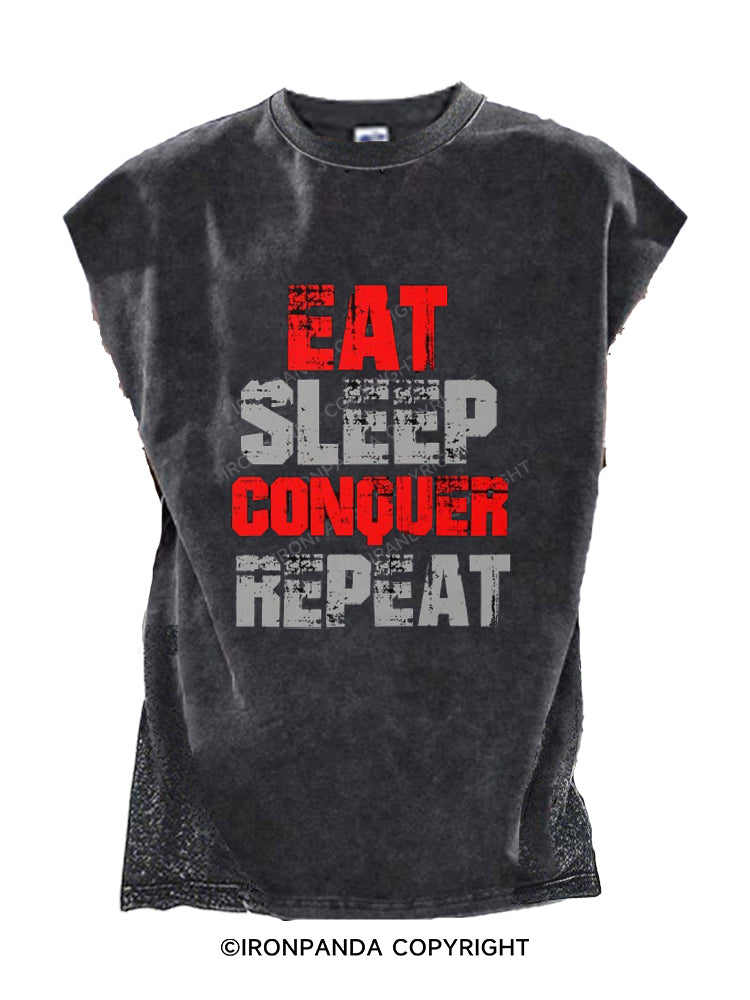 EAT SLEEP CONQUER REPEAT Cut Off Tank