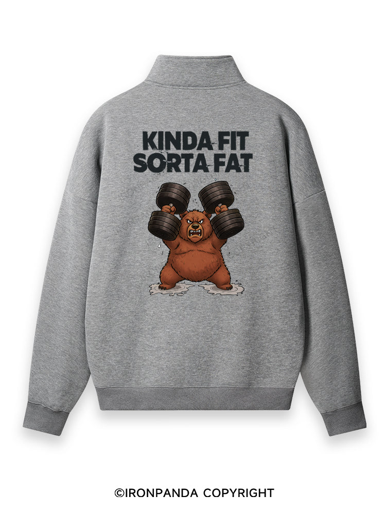 KINDA FIT SORTA FAT Back Printed Quarter-Zip Fleece Sweatshirt