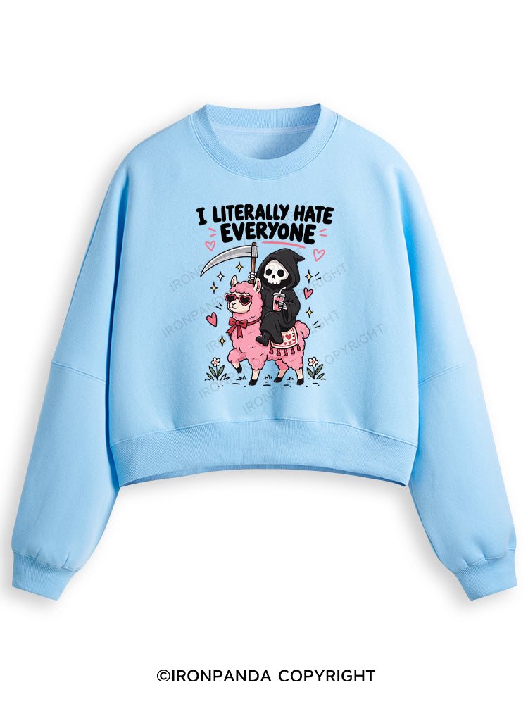 I LITERALLY HATE EVERYONE Grim Reaper Fleece Crop Sweatshirt